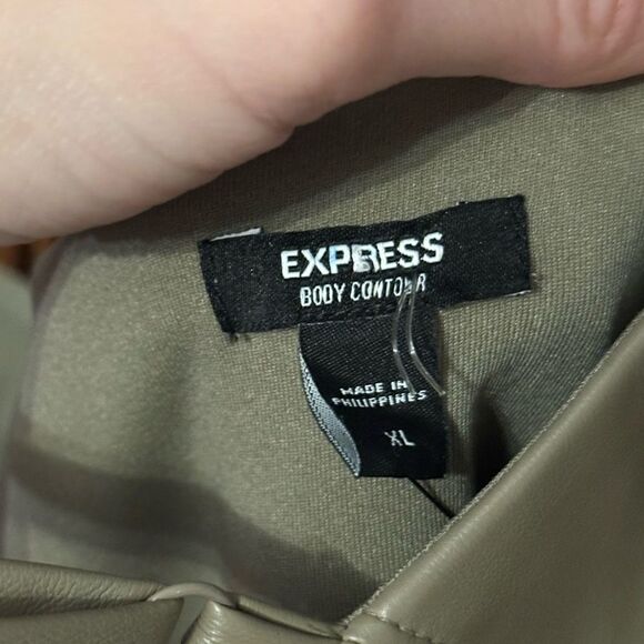 Express Tan Body Contour Faux Leather Cami Strap Midi Dress - Picture 7 of 9